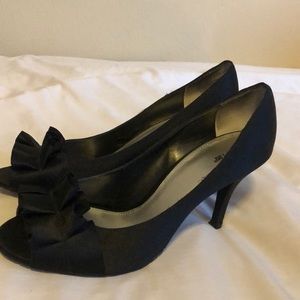 Black Satin Heels with Frills